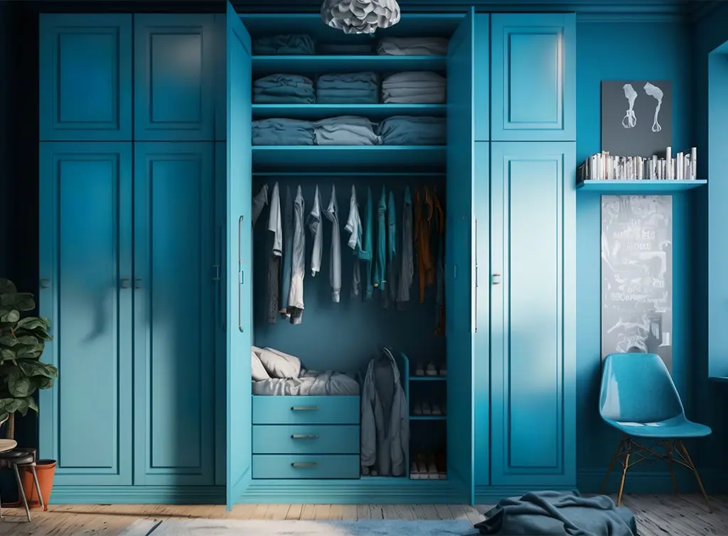 Statement-colour-scheme-built-in-wardrobe