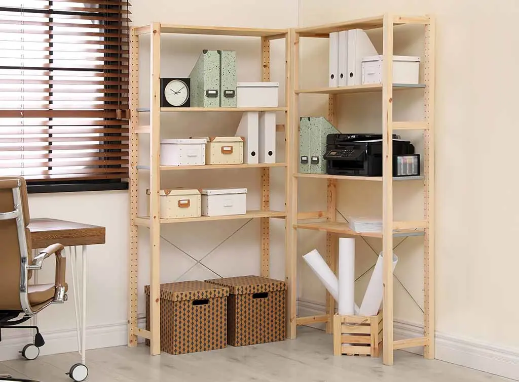 Simple wooden corner shelving racks