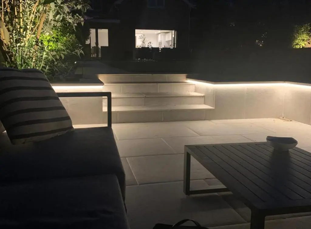 Bespoke garden LED strip downlighters installed by [Newco Electrical](https://www