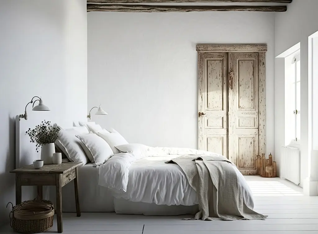 AI-generated all-white bedroom