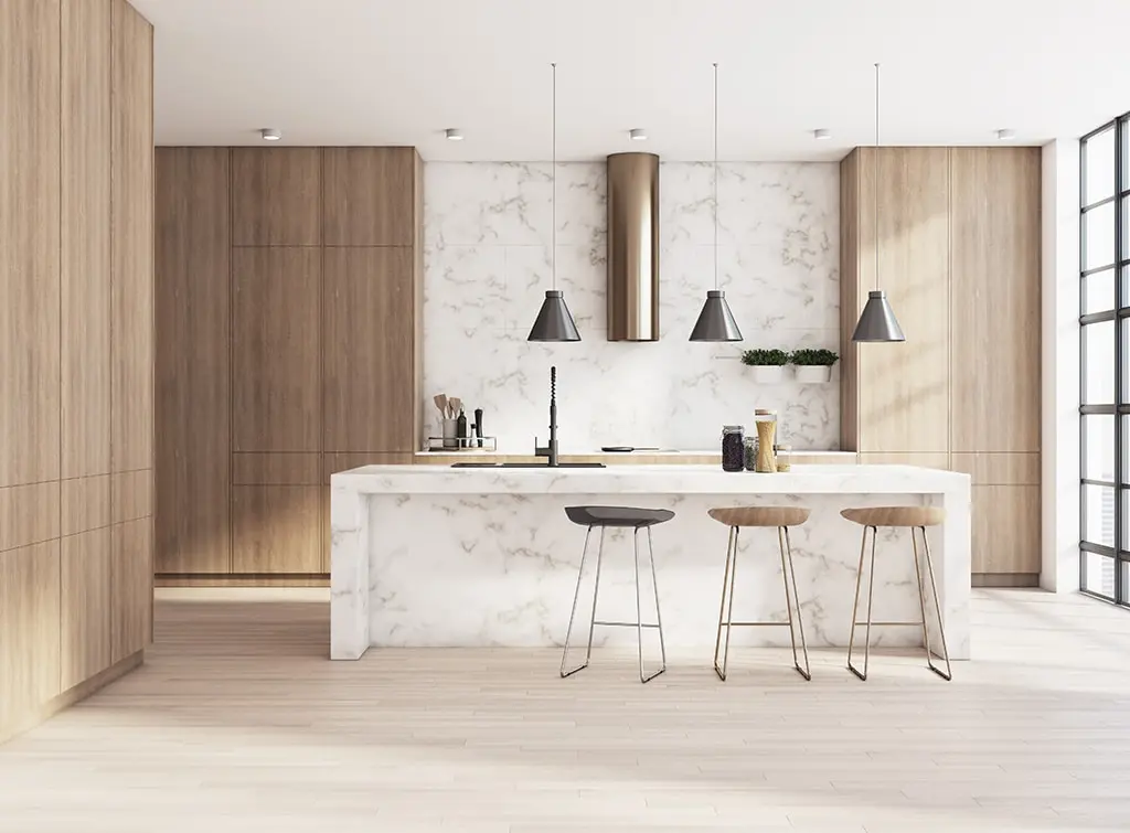 wood and marble kitchen design