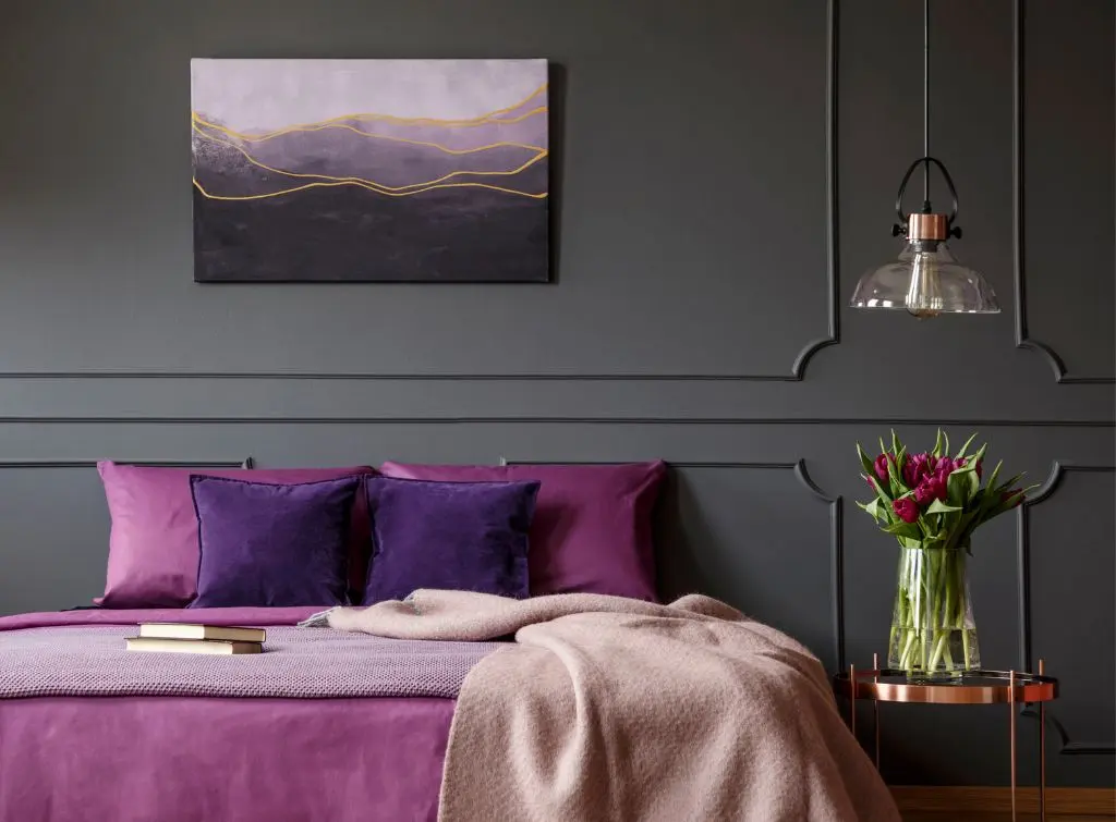 berry tones and charcoal for the bedroom