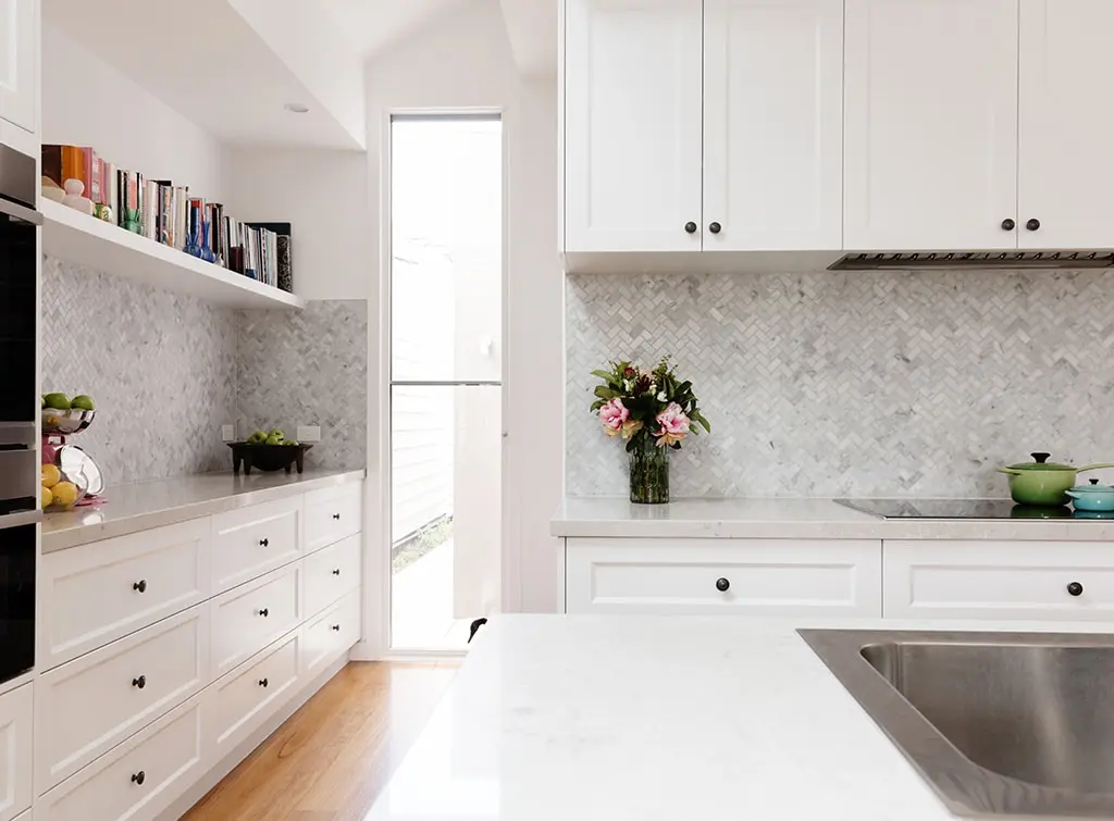 marble herringbone tiles