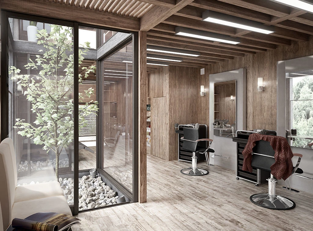 create an indoor/outdoor salon mood
