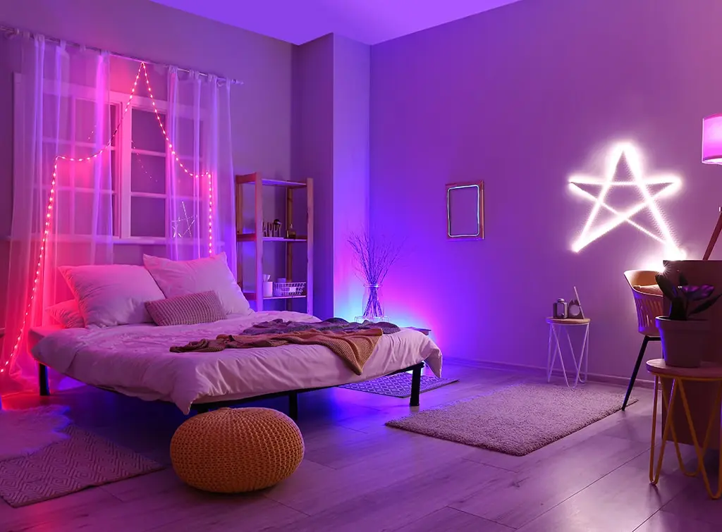 purple bedroom neon lights