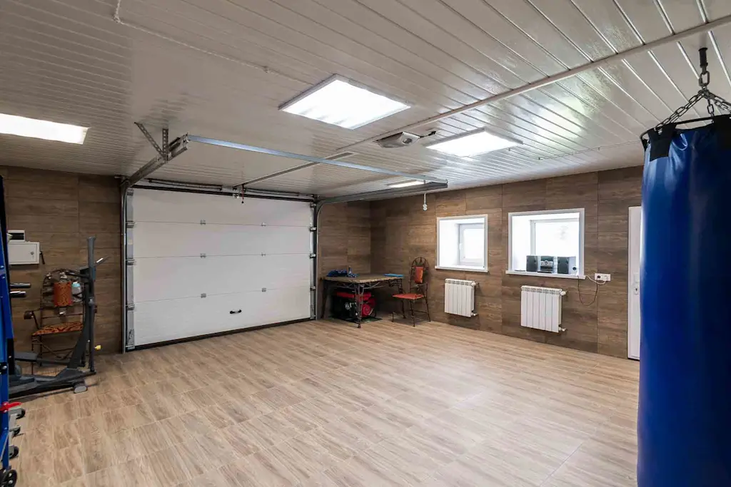 LED panel lights in a large garage