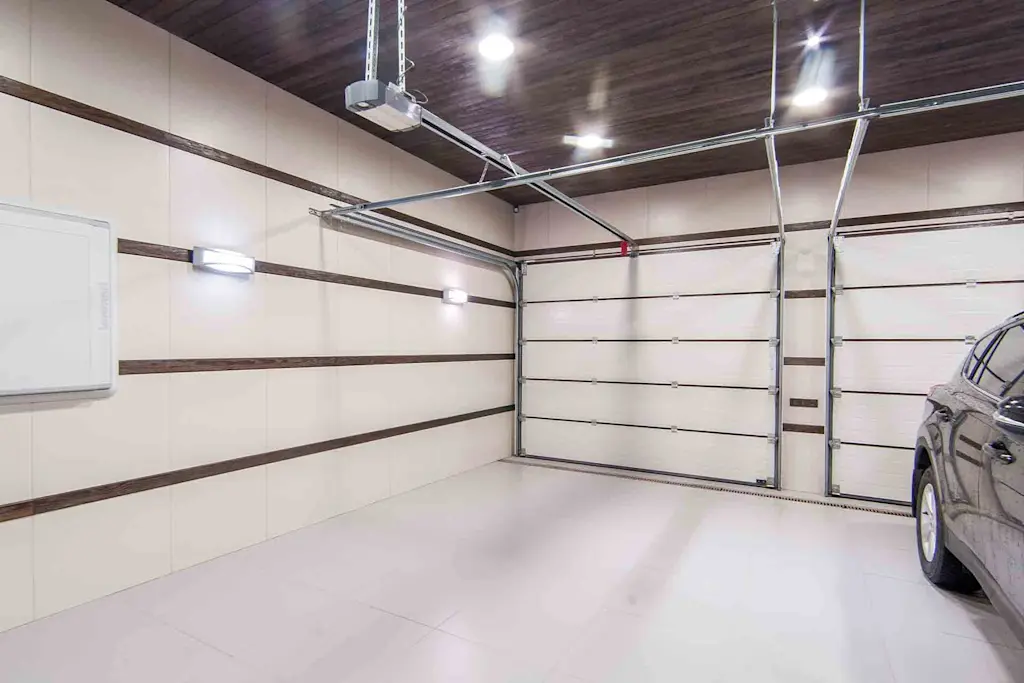 Ceiling lights and wall lights in a garage