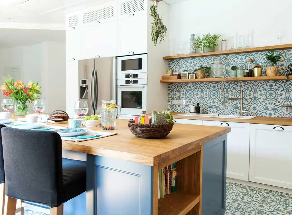 add colour with geometric tiles splashbacks