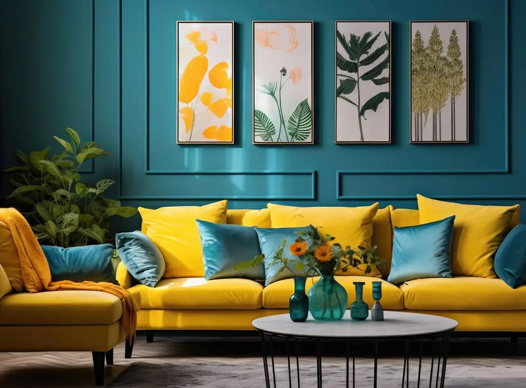electric blue and mustard living room