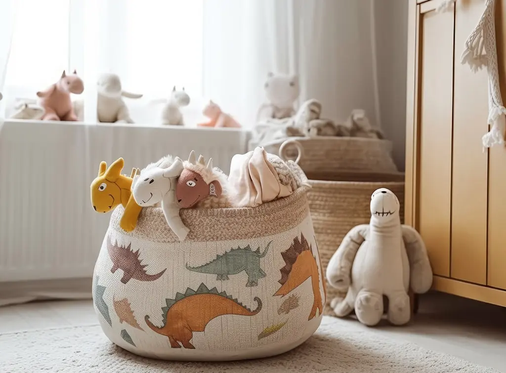 Dinosaur bedroom accessories - woven dinosaur basket