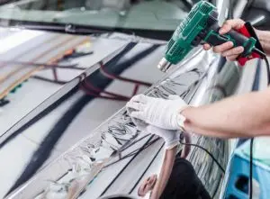 Car wrapping in progress