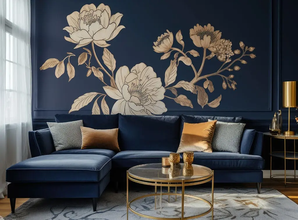 navy blue floral mural