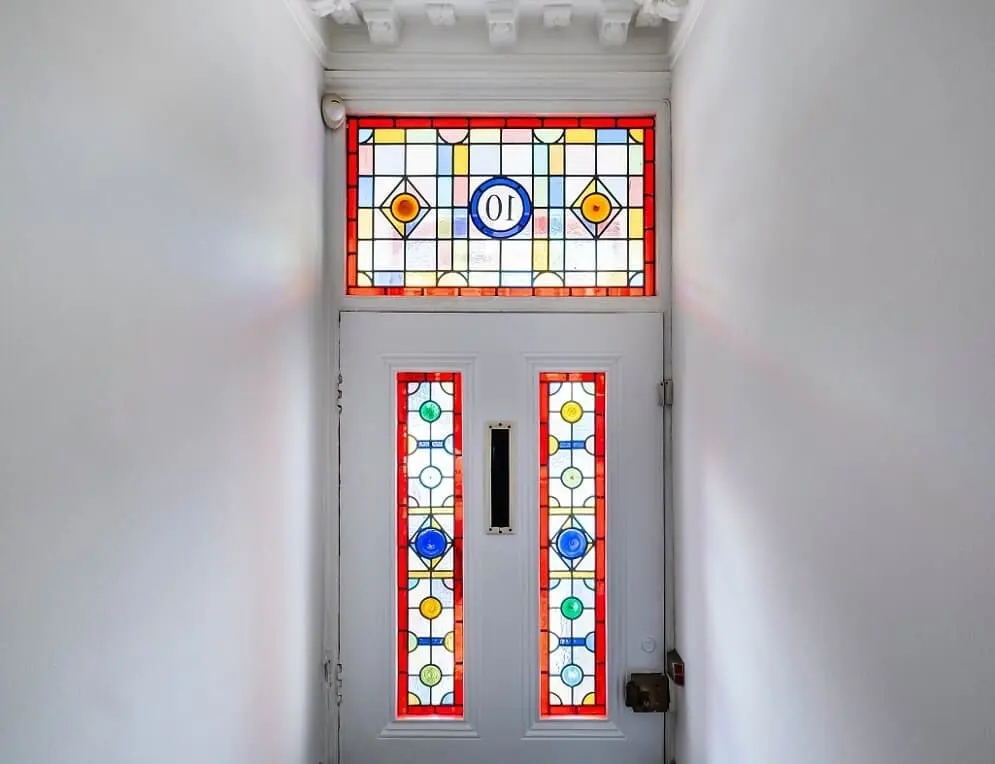 Front door with stained glass panels
