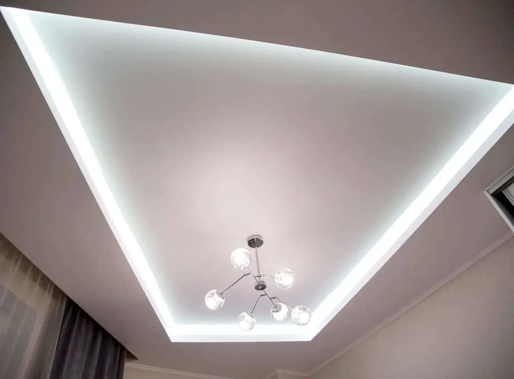 Inset bathroom strip light with centre chandelier
