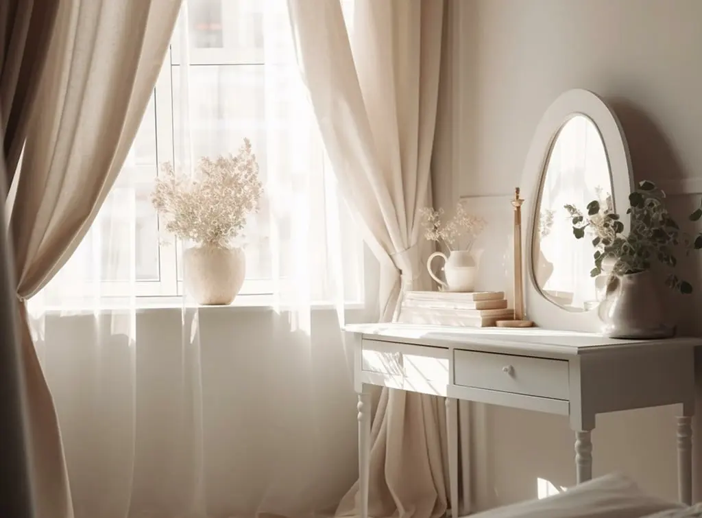 voiles in cream bedroom