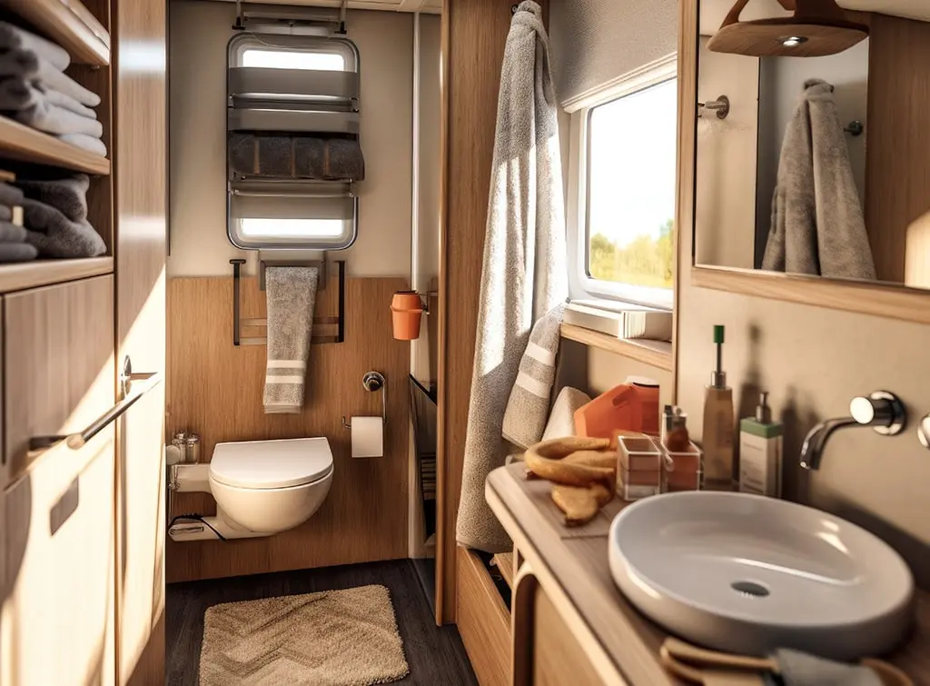 compact bathroom in camper van conversion ideas