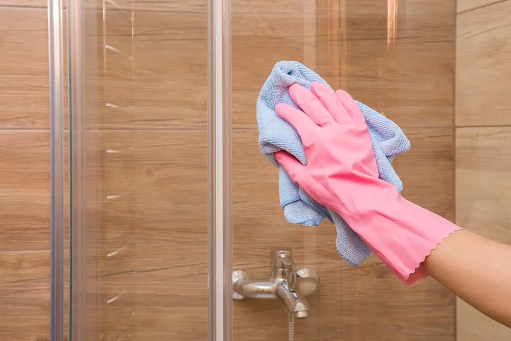 Cleaning a shower screen with a cloth