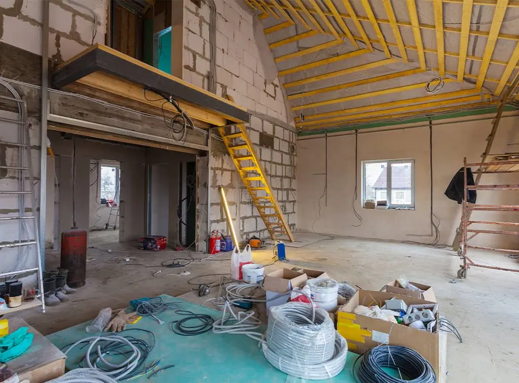 Interior construction work on double storey extension