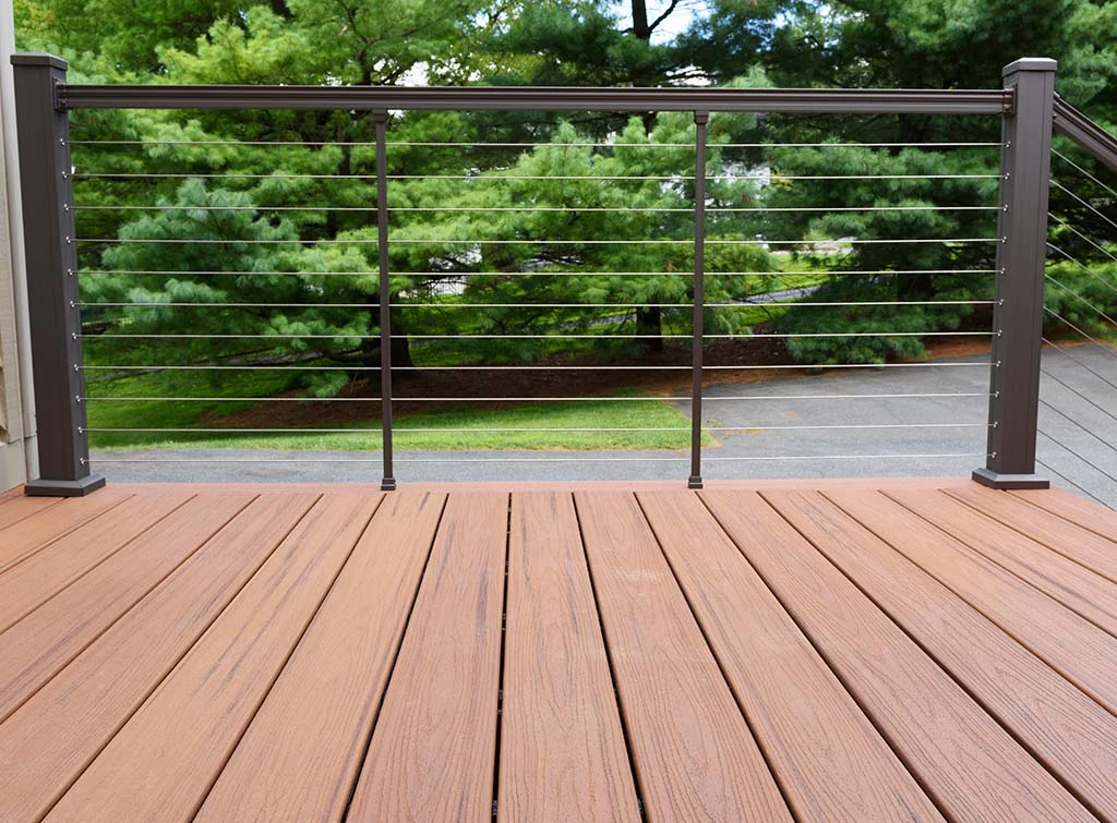 metal bannister on decking
