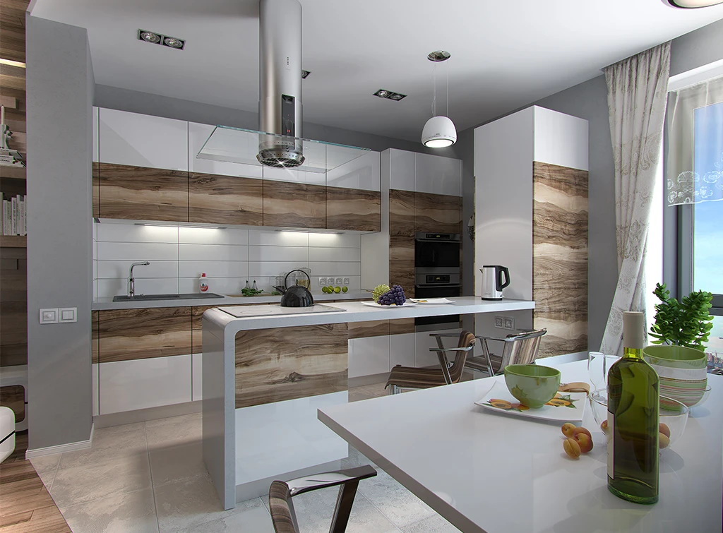 Grey u shaped kitchen idea