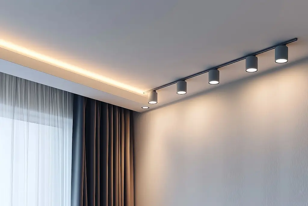 Stretch ceiling with downlights