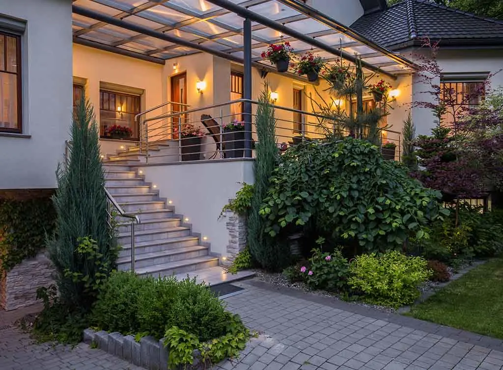 modern driveway with greenery