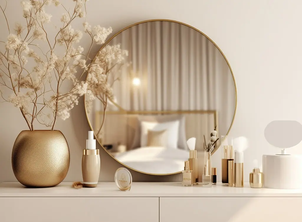 cream and gold bedroom dressing area
