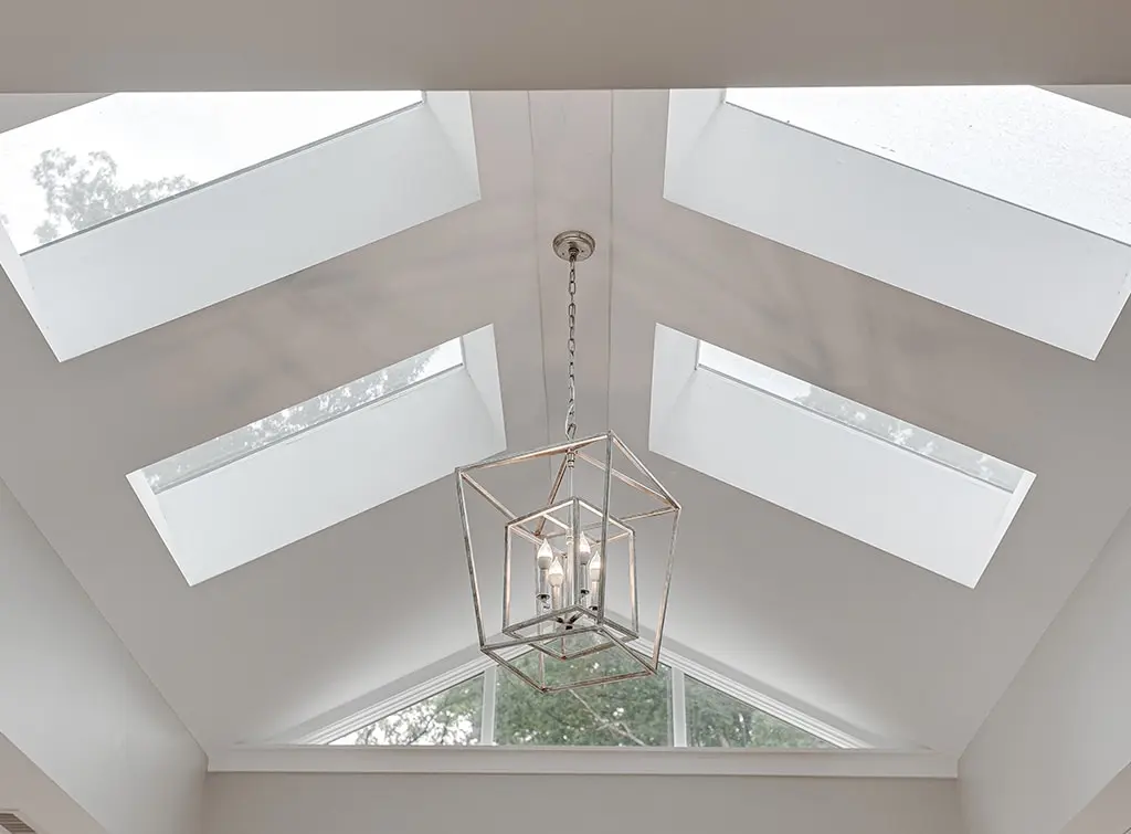 Skylights within a vaulted ceiling
