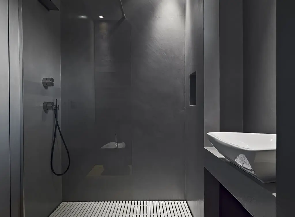 Resin wall panel in shower cubicle