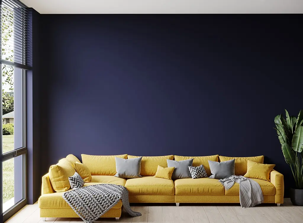 Navy and yellow living room