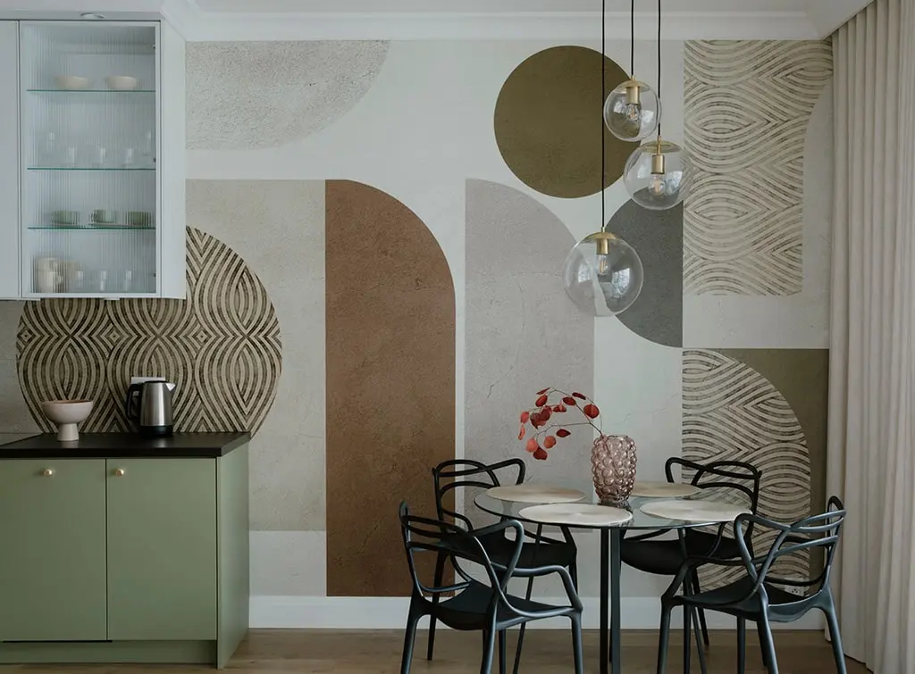 Colour block kitchen wallpaper