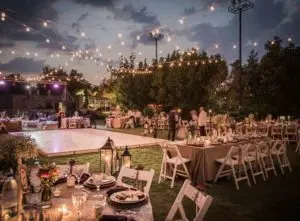 A garden wedding taking place