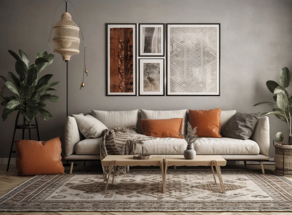 taupe and terracotta living room design