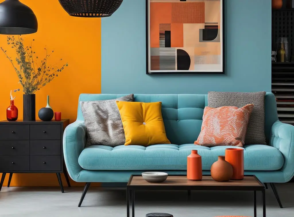 light blue and orange living room paint trends and ideas