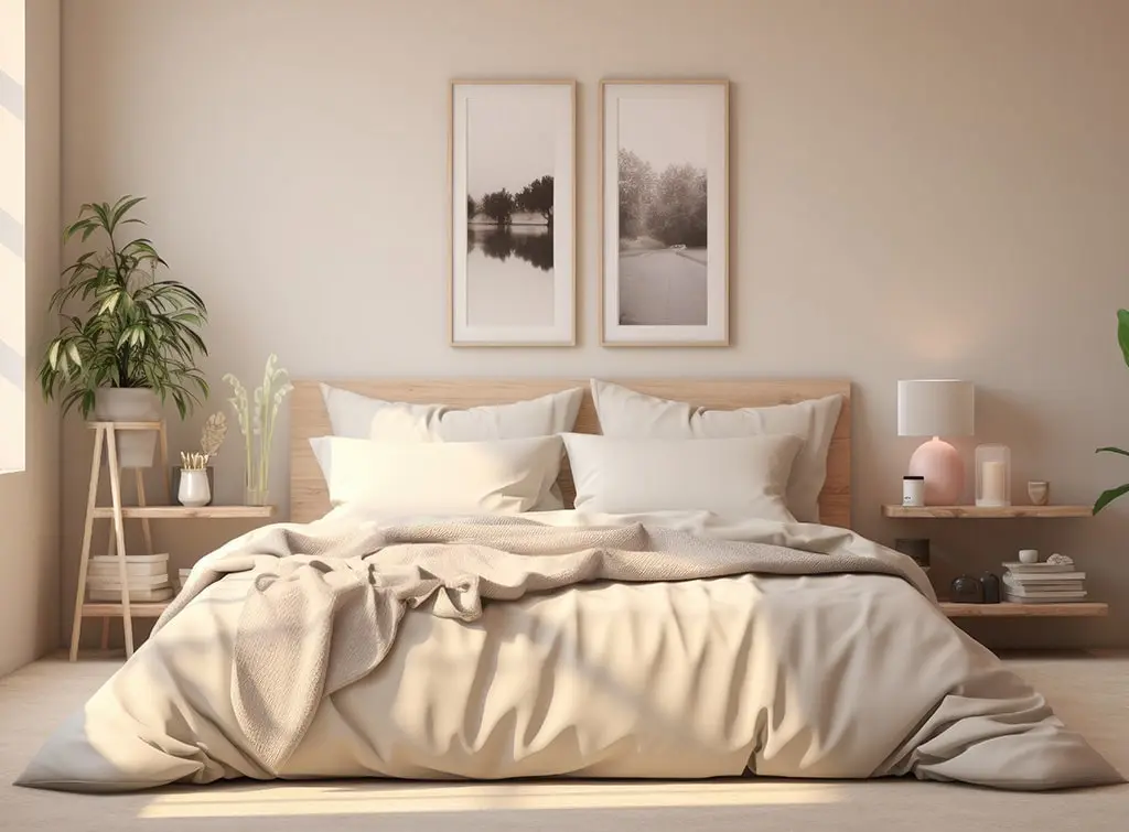Neutral bedroom with pops of colour
