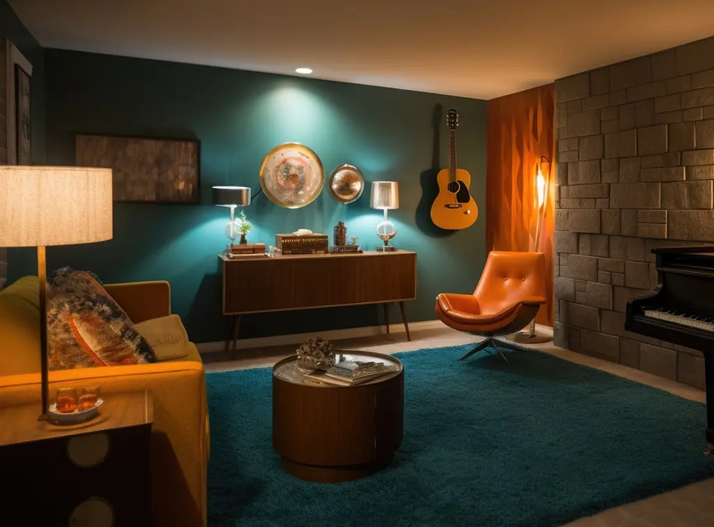 teal and orange living room idea