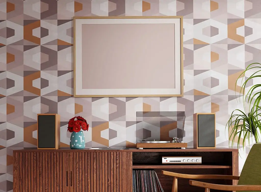 retro wallpaper in living room