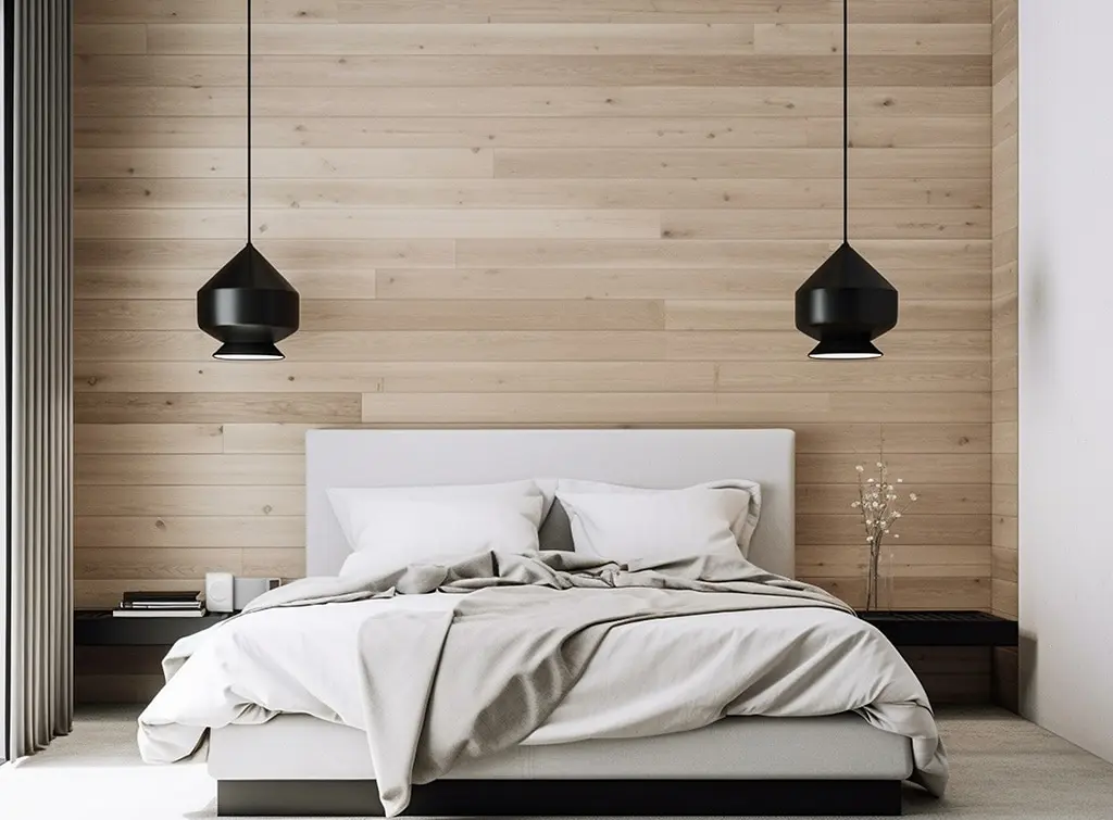 Neutral bedroom with black accents