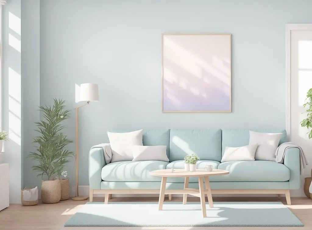 light blue and white living room