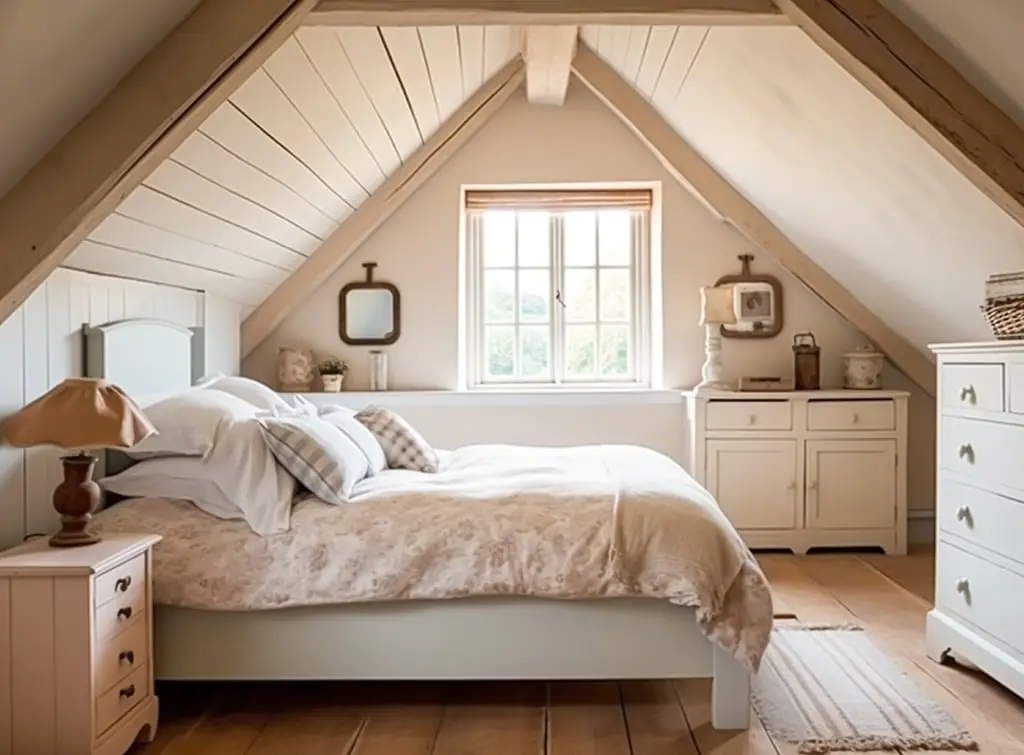 Vintage bedroom with white colour scheme