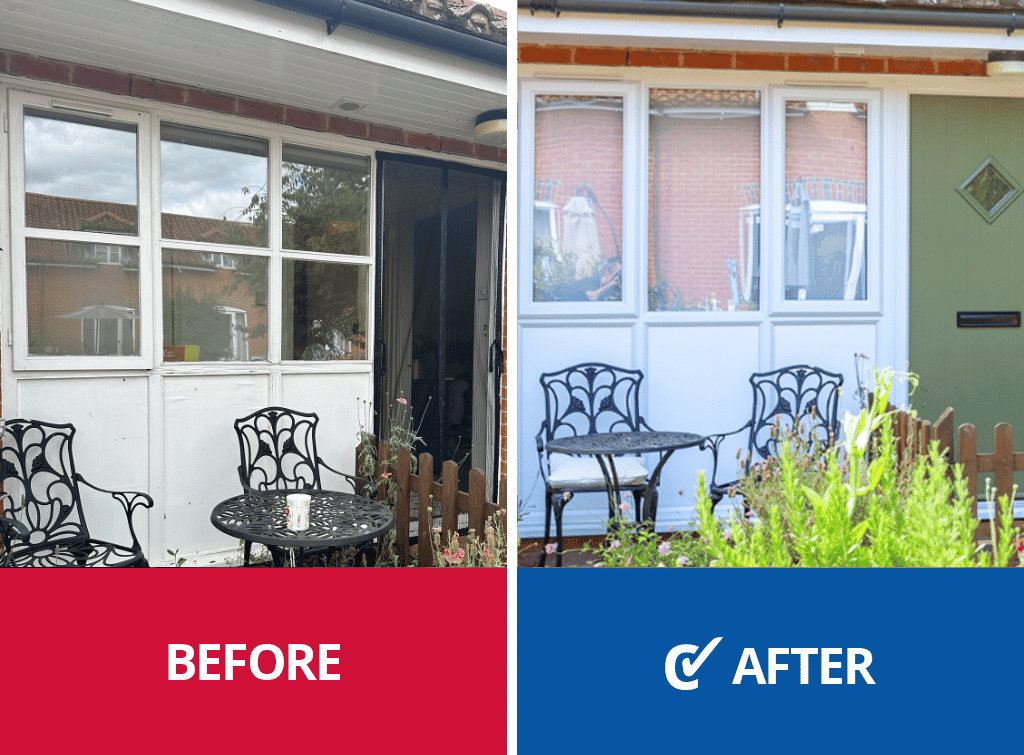 Before and after new windows and composite door