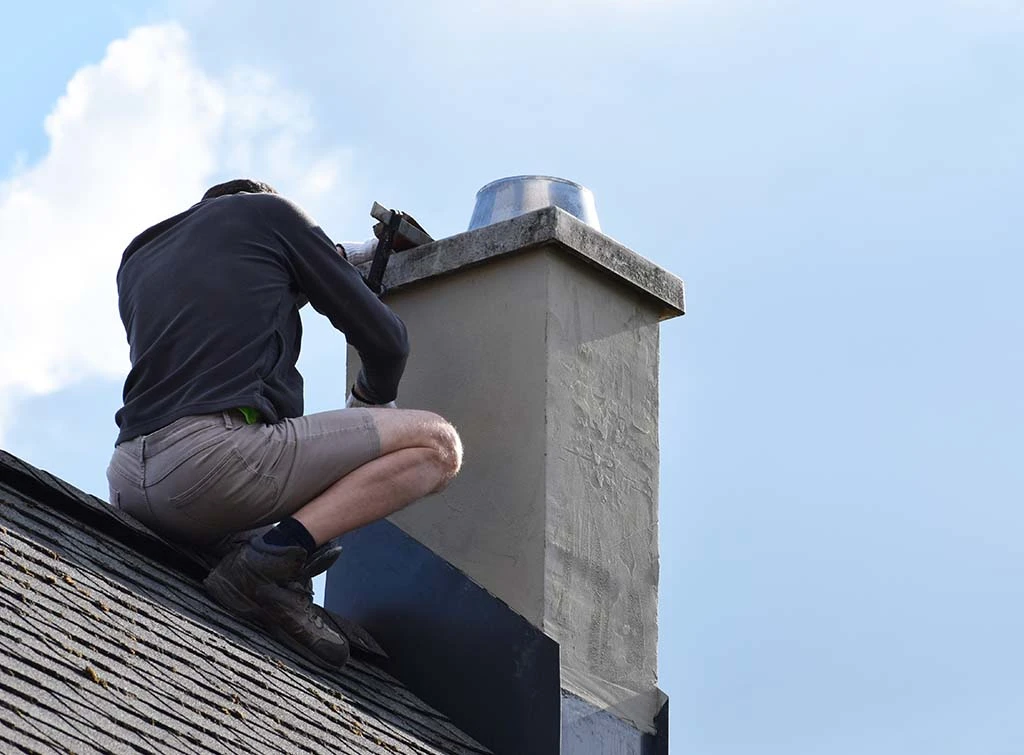 chimney flashing being repaired