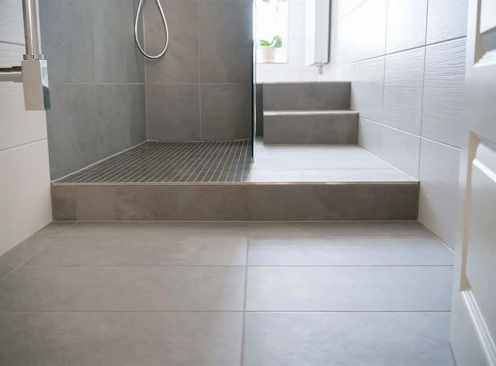 Floor tiles in a small bathroom