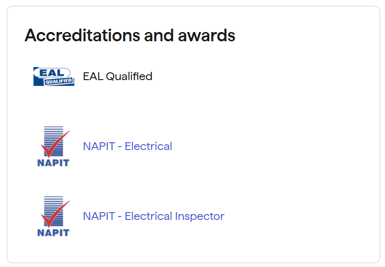 Accreditations screengrab
