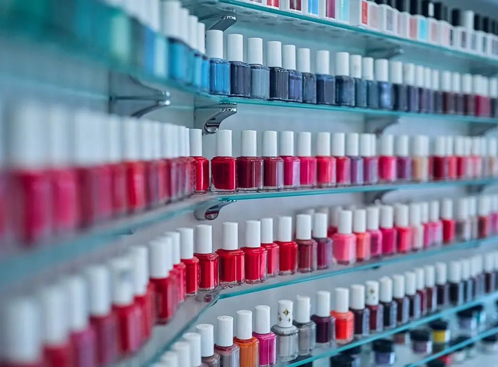 nail varnish storage in a nail salon