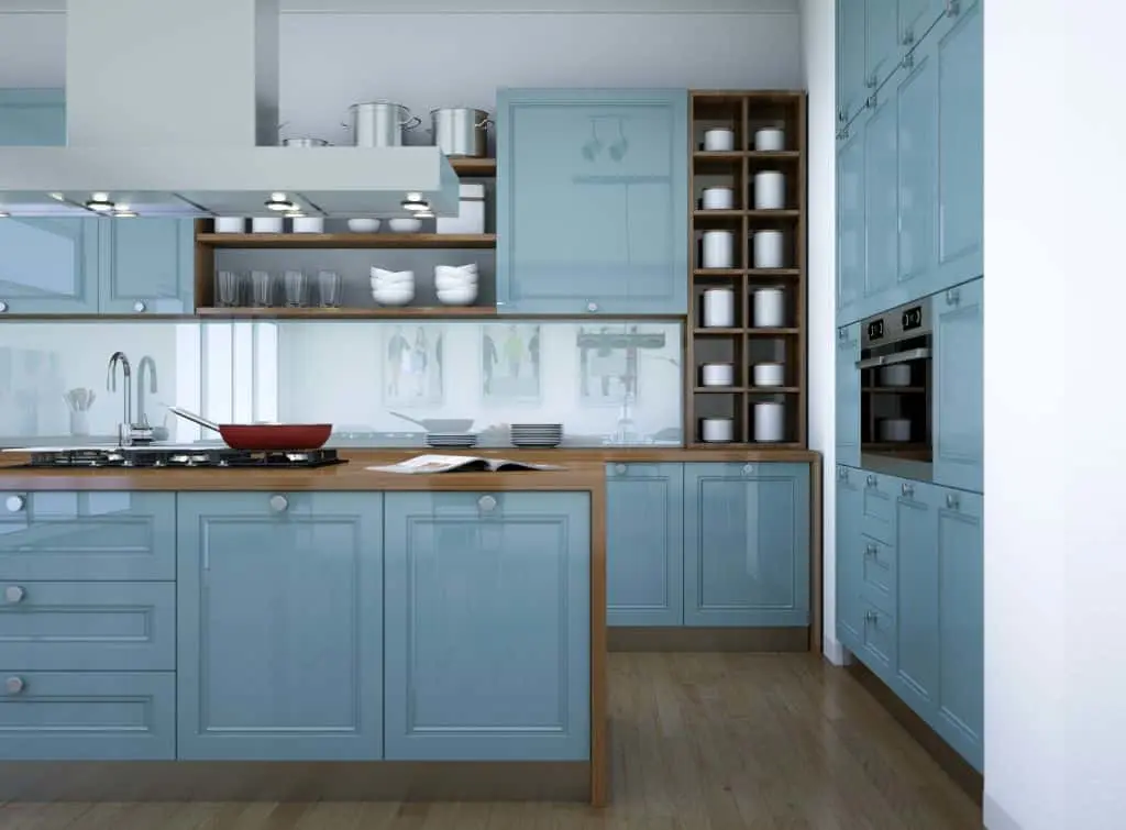 AI-generated image of a classic, blue kitchen design