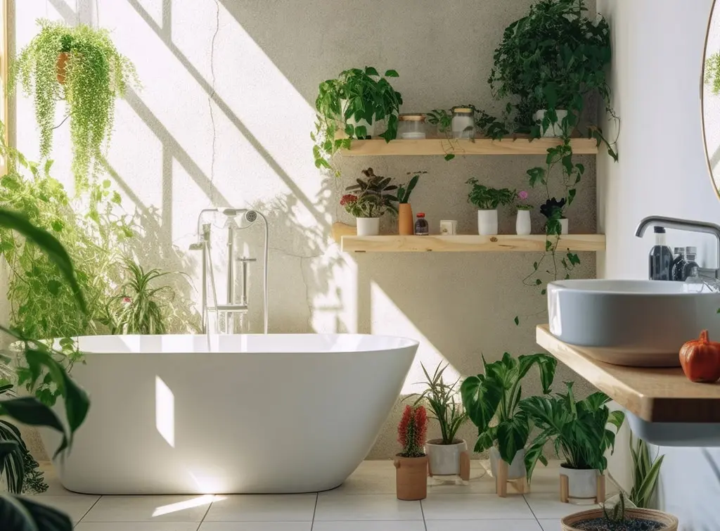 indoor plants in bathroom