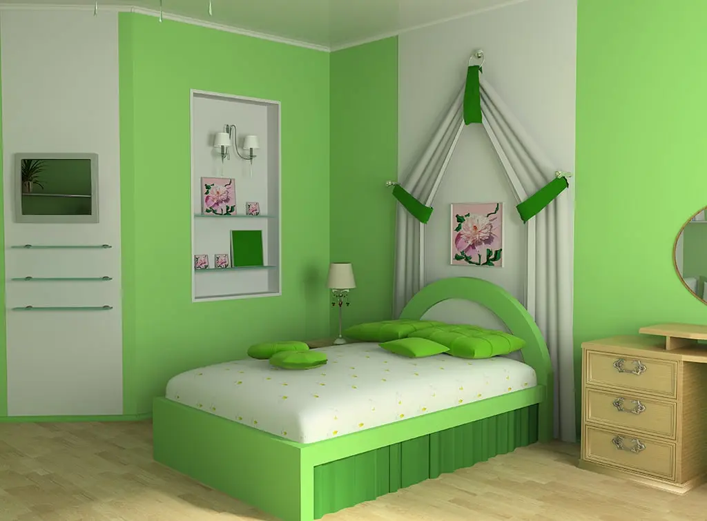 Green Bluey-themed bedroom AI concept image