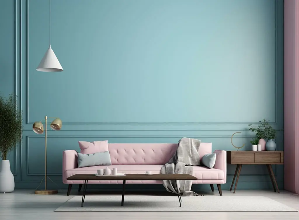 pink and blue living room