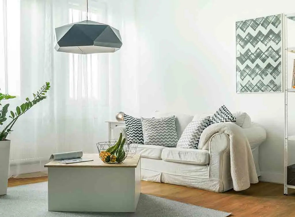 large ceiling pendant light in a small living room